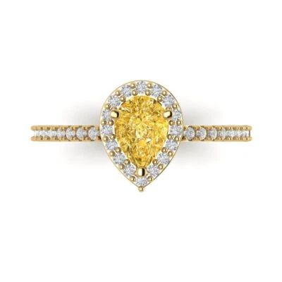 1.32Ct Pear Cut Natural Citrine Gold Halo Engagement Promise Statement Ring