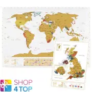 WORLD AND UK SCRATCH MAP SET TRAVEL TRACKER JOURNAL WALL POSTER WHITE NEW