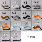 Anime Cosplay Wolf Fox Ears Hair Clips Headdress Plush Tail Set Halloween Party.