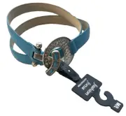 Fashion Focus Womens Leather Belt Aztec Western Silver Azure Blue Size M/L NEW