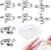 FineGood 8 Pcs Crochet Ring for Fingers, Adjustable Crochet Tension Ring Yarn Guide Crochet Ring Finger Hook Knitting Accessories with Storage Box