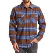 BRIXTON Men's BOWERY Flannel Shirt - Brown/Blue - Medium - NWT