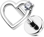 [OUFER] Heart Helix Earrings, G23 Solid Titanium Flat Back Stud Earrings 16G Internally Threaded Dainty Helix Cartilage Tragus Piercing Jewelry for Women Men
