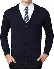 [Jegsnoe] Men Sweater Cardigan Coat V Neck Slim Fit Jumpers Knitwear Winter Casual Cardigan Sweater