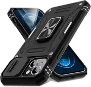 ELEPIK iPhone 14 Plus Case with Camera Cover, iPhone Cover Pass 16ft Drop Test Military Grade Heavy Duty Protective Phone Case with Kickstand, Black