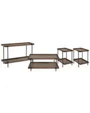 Alaterre Kyra 4Pc Oak & Metal Living Room Set With 42In Coffee Table, Two Side Tables & Sofa/Tv Console Table, Set Of 4