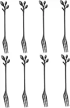 Fork Set Dessert Cake Fruit Fork Mini Handle Stainless Steel Kitchen Accessories with Leaf Shape for Home Party Black 8PCS Set