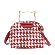 Fashion Exquisite Shopping Bag Cute Cat Shaped Handle Shoulder Messenger Bag Plaid Pattern PU Shell Handbags