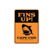 Fins Up! Cape Cod, Shark Warning Signs, Beach Sign, Marine Life Metal Sign