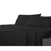 Black Flat Fitted Sheet Set Bed Single KS Double Queen King
