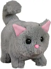 Jeruytgh Cat Stuffed Animal Robot,Plush Cat Robot Toy | Realistic Stuffed Pet Kitten Toy with Wagging Tail Nodding Movements for Kids Children Girls