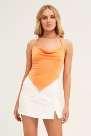Orange Cowl Neck Scarf Hem Cami Top - Size S, Women's Top
