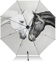 [PDZRMY] UV Protection Travel Umbrella Horse Black White Compact for Rain and Sun - Auto Open and Close UPF 50+ Windproof Portable 46” Sun Umbrella for Women and Men