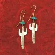 Sterling Silver & Turquoise Cactus Earrings/ Handcrafted by Sassi LaMuth Jewelry
