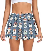 [FRODOTGV] Cute Penguins Athletic Shorts for Women Ouick Dry Gym Shorts for Soccer Teenis Exercise Indoor S