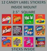 12 INSIDE MOUNT 2.5 x 2.5 Candy Machine Bulk Vending Labels