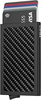 [VULKIT] Pop Up Wallet, Slim Minimalist Credit Card Holder For Men and Women RFID Blocking Mini Metal Case, Carbon fiber