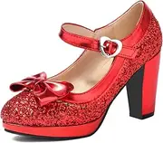 SEIFIN Women's Sequins Glitter Mary Jane Shoes Shine Sparkly Vintage Chunky High Block Heel Women Pumps with Bow and Ankle Strap Rockabilly Cosplay Kawaii Marriage Mary Jane Dress Pumps