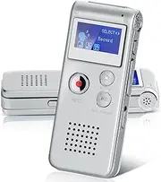 Helterfolg 8GB Dictaphone, Portable Sound Audio Recorder, USB Rechargeable Mini Voice Recorder with Multifunctional Digital Audio & MP3 Play (Silver)