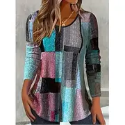 Easter Women's T Shirt Graphic Geometric Plaid Vintage Stylish Classic Long Sleeve Crew Neck Round Neck Regular Tops Daily Print Dusty Rose Blue Summer Spring