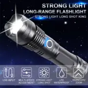 LED Flashlight with High Power Zoom and USB Recharge Camping Torch Headlamp