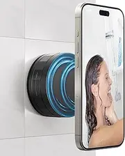 CloudValley Portable Magnetic Shower Mirror Phone Holder, Reusable Suction Cup Phone Mount Waterproof - 360° Rotation Compatible with MagSafe Glass Window Bathroom Kitchen Makeup Video, Black