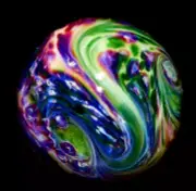 KRISTI MacDONALD GLASS MARBLE/1.191"-IMAGINATION SWIRLS-BURGUNDY,CUSTARD,VIOLET+