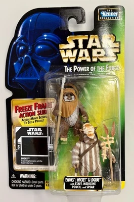 Kenner Star Wars Ewoks Wicket & Logray with Accessories And Freeze Frame￼