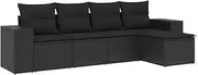 ** vidaXL 5 Piece Poly Rattan Garden Sofa Set - Black PE Wicker Outdoor Patio Furniture with Cushions and Storage - Modular Design with Water-Resistant Bags