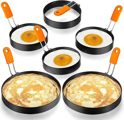 6 Pcs Professional Egg Ring Pancake Ring Set Stainless Steel Fried Egg(4,6 Inch)