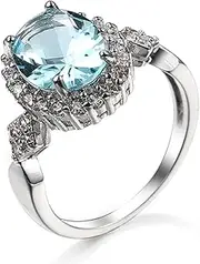 [Narica] Silver Plated Oval Cut Created Rainbow Topaz Ruby Spinel Blue Sapphire CZ Cubic Zirconia Filled Bypass Halo Cocktail Wedding Engagement Promise Eternity Band Elegant Women's Ring for Mom Bridal