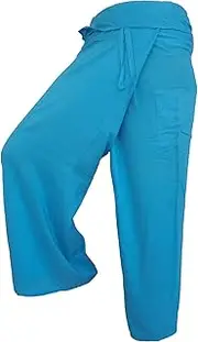 [soljo] Azure Blue Fisherman Fishermen Pant wrap Yoga Thai Asia Pants Thin Light Fabric
