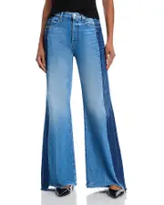Mother The Tuxedo Sidestepper Sneak Fray High Rise Wide Leg Jeans in Double Stacked