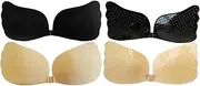 [Bellcon] Self-Adhesive Bra Pads Inserts for Women Invisibel Push Up Replacement Bra Cups for Dresses, 2 Sets/Black + Nude