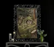 Poster Print Owl and Owlets Halloween Decor Natural History Birds Haunted Farm