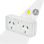 Sansai 10A 240V AC Powerpoint Double Adaptor-Left White Indicator