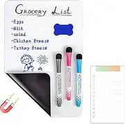 Checkzed Magnetic Dry Erase Whiteboard for Fridge – 12"x8" Erasable Planner with 3 Markers, 1 Eraser & Magnetic Memo Pad – Strong Magnet Backing for Kitchen, Office, Grocery Lists & Daily Organizing