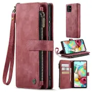 CASEME C30 Series Compatible For Samsung Galaxy A71 4G SM-A715 Stand Zipper Pocket Case Magnetic Clasp Multiple Card Slots Leather Red