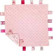 Soft Touch Taggie Comforter Baby Comfort Blanket With Sensory Tags and Bubble - Foil Print Pattern BC15 (Pink), 35 x 35 CM
