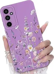 [CASBST] for Samsung Galaxy A35 5G Phone Case, Fashion Flower Pattern Design Girls Women Liquid Silicone Cover, Slim Shockproof and Scratch-Resistant Soft Case for Samsung A35 - Purple