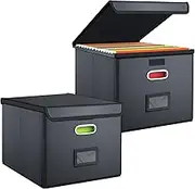 WOPPLXY 2 PCS Portable File Boxes, Leather File Organiser Box with Lids, Foldable Collapsible File Storage Boxes for Office Folder, Home