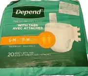 Depend Incontinence Underwear Unisex Briefs Size S/M w/ Tabs 20 Count NEW Sealed