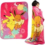 Franco Pokemon Anime Pikachu and Eevee Kids Bedding Super Soft Micro Raschel Throw, 46 in x 60 in, (Official Licensed Product)