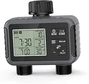Sprinkler Timer, 2 Zone Water Timer for Garden Hose, Faucet Timers with Rain Delay/Manual Watering/Automatic Irrigations, Programmable Outdoor Watering for Yard, Lawn