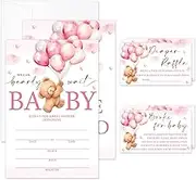 We Can Bearly Wait Baby Shower Invitation Cards With Envelopes, Diaper Raffle Tickets & Book Request Cards, Brown Bear Balloon Baby Shower Invitations Gender Neutral For Boys And Girls/Set07