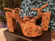 YSL Saint Laurent Brown Suede Ankle-Strap Platform Block Heel Sandals 39.5/9 US