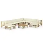 11 Pcs Patio Lounge Set With Cushions Bamboo Lightweight Modular Garden Sofa