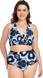 [Caihoyu] Plus Size Bikini for Ladies Tummy Control Bathing Suits High Waisted Bikini Swimwear Watercolor Tie Dye Paisley L, Multicoloured, X-Large