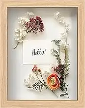 FrameWorks 8.5” x 11” Natural Oak Wooden Shadow Box Frame – Display Case with Soft Felt Back, Memory Box with Tempered Glass, Display Box with Elegant White Ball Push Pins, Wooden Flower Box
