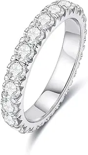 [AnuClub] 3mm Eternity Moissanite Wedding Band Ring, 2.3ctw D Color Lab Diamond 18K Gold Plated Silver Ring for Women With Certificate